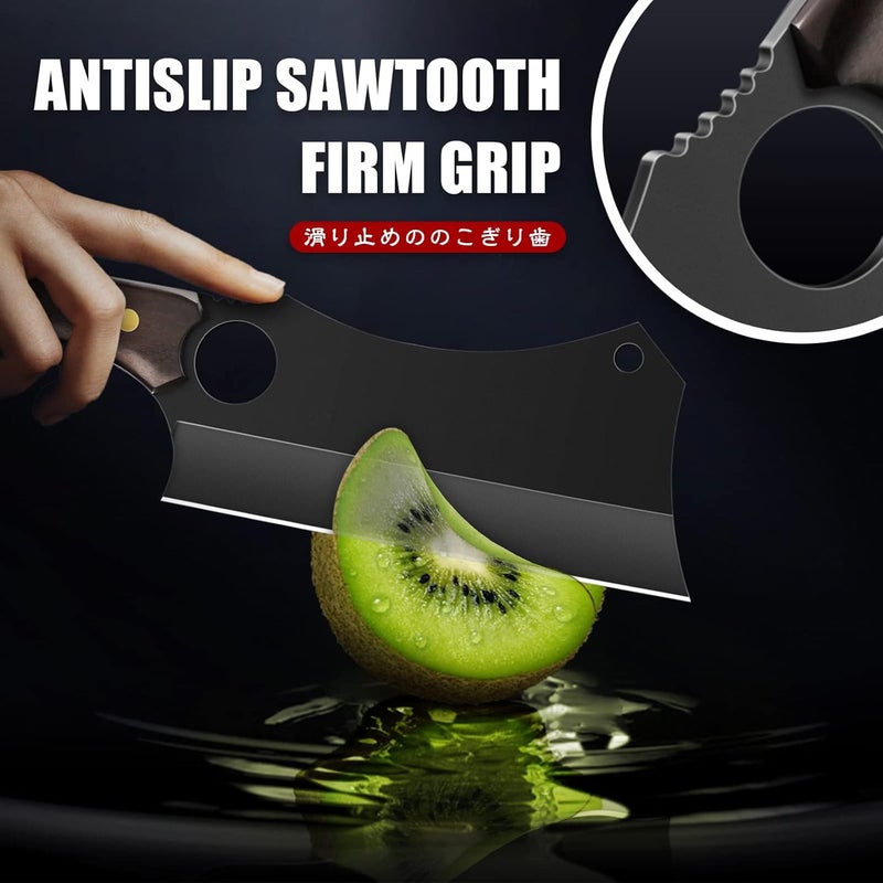 ROCOCO Butcher Meat Cleaver Knife - Hand Forged Meat Cutting Knife with Sheath Outdoor BBQ Camping Birthday Christmas Gift Idea Men Black 5.9" - Image 3